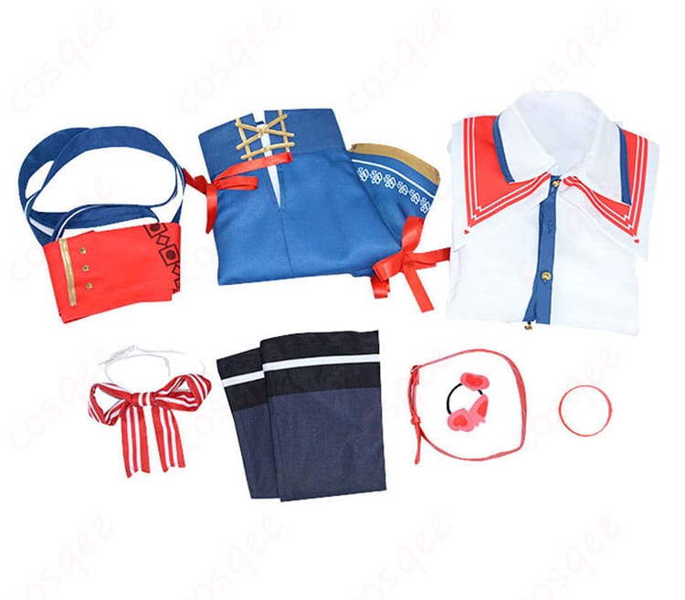 セット内容を展示する画像。赤井はあとのコスプレ衣装の全セットが写っている。