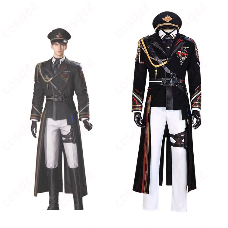 恋と深空 マヒル 遠空執艦官 コスプレ衣装 正面とキャラクターの結合イメージ。忠実に再現されたデザインが魅力的です。