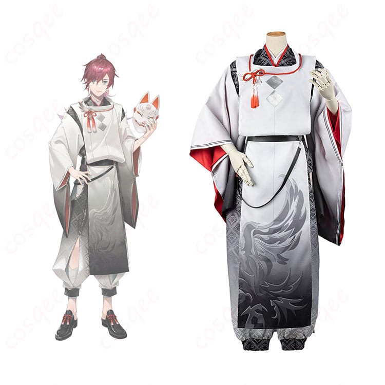 商品正面とローレン・イロアスのキャラクターが一緒に写ったコスプレ衣装の画像。忠実再現された和服衣装の魅力を堪能できます。