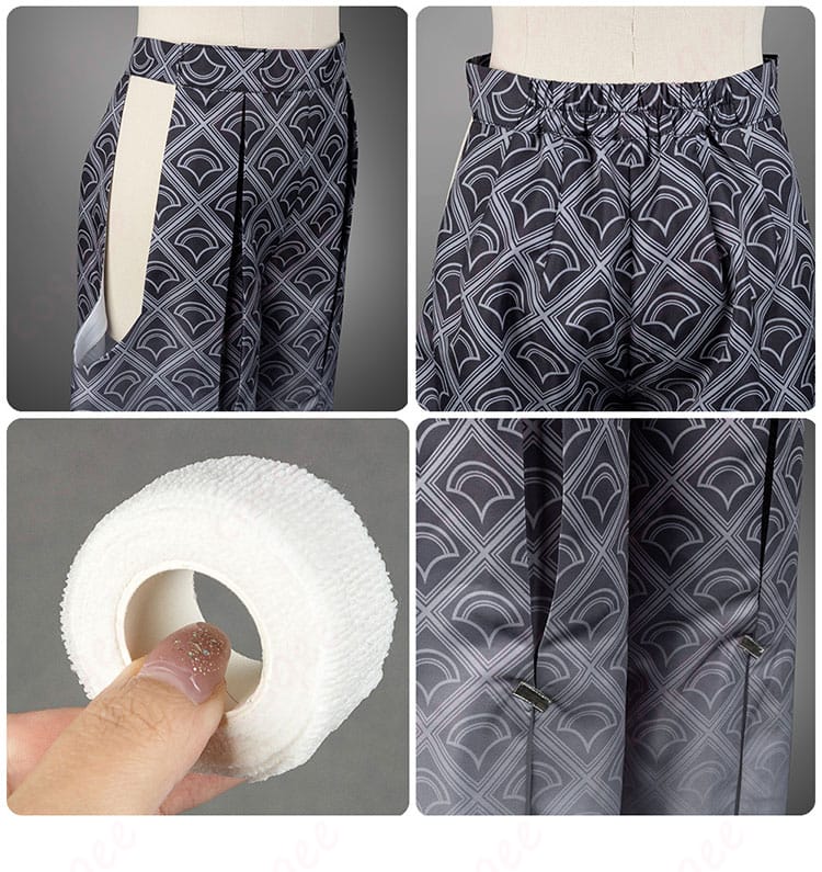 パンツの装飾細部画像。ローレン・イロアスの和服衣装の魅力的なディテールです。