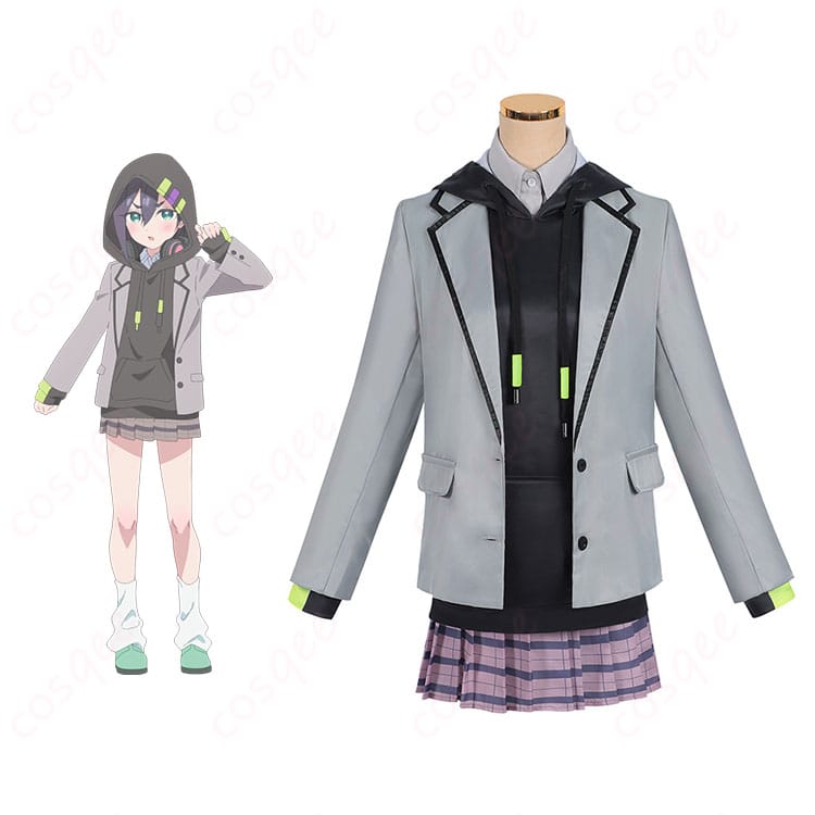 商品正面とキャラクターの組み合わせ写真 – 君のことが大大大大大好きな100人の彼女の原賀胡桃 コスプレ衣装の全体像。高品質なデザインで、アニメファン必見!