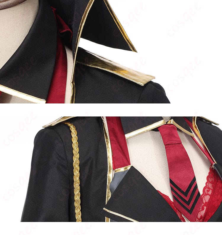 肩袖装飾の詳細。コスプレ衣装における肩周りのデザインが特徴的。