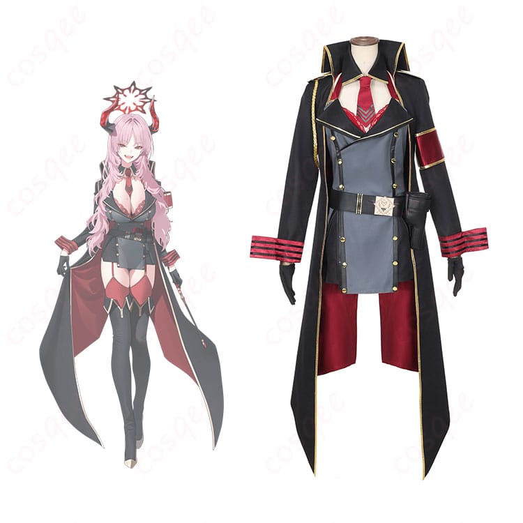 商品正面とキャラクター「京極サツキ」のコスプレ衣装の組み合わせ画像。ブルーアーカイブのキャラクターコスプレ衣装。