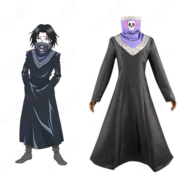 HUNTER×HUNTER フェイタン＝ポートオ コスプレ衣装 正面とキャラクターのビジュアルを比較した画像。忠実再現のコスプレ衣装をチェック！