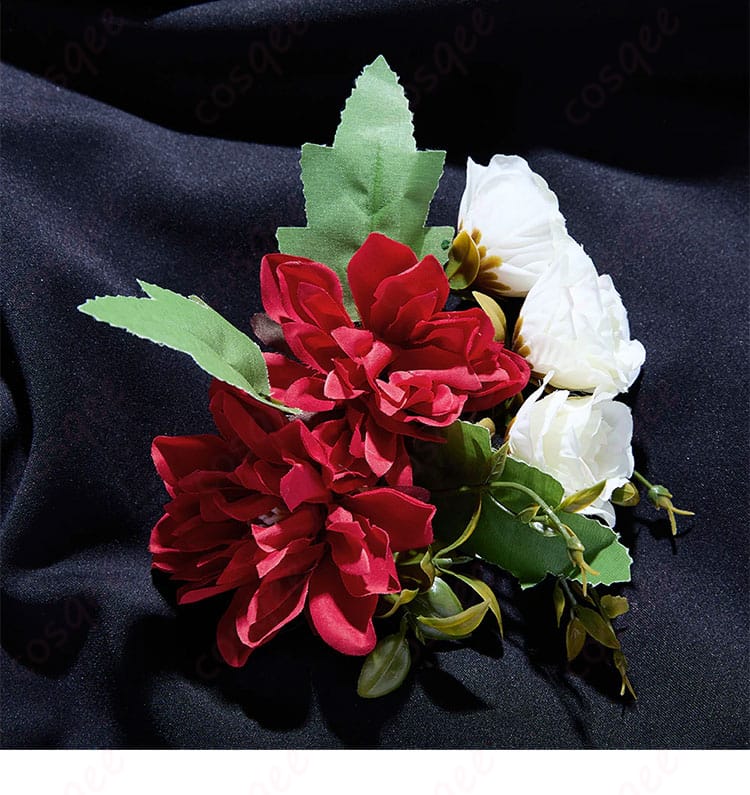 発花饰装饰细节。Raidian コスプレ衣装の髪飾りに施された花の装飾が特長的な画像。