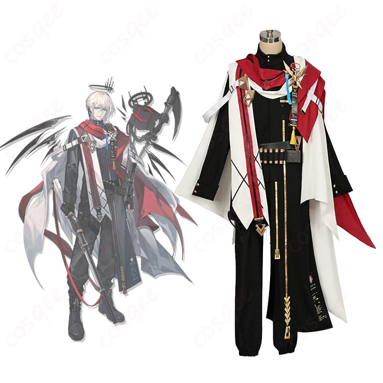 アークナイツ 聖約イグゼキューター コスプレ衣装 正面とキャラクターのシーンイメージ。忠実再現されたデザインと高い品質が特徴です。