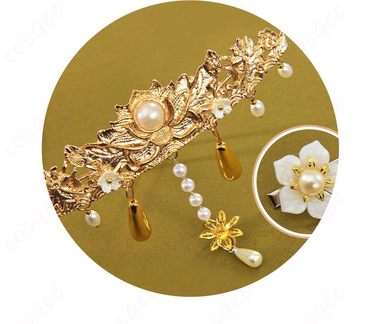 髪飾りの詳細。エミリー・ダイアーの「薬司」コスプレ衣装にマッチする美しい髪飾り。