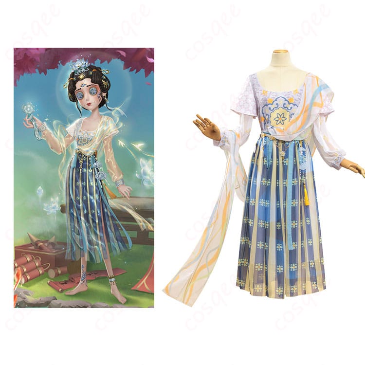 商品正面とキャラクター(エミリー・ダイアー)との組み合わせ画像。『IdentityV』医師コスプレ衣装の全体像。