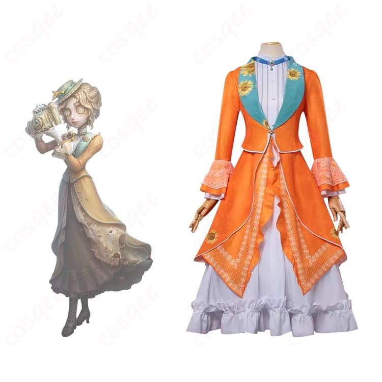 商品正面とキャラクター「アリス・デロス(記者)」のコスプレ衣装を合わせた画像。高い再現度を誇る衣装です。