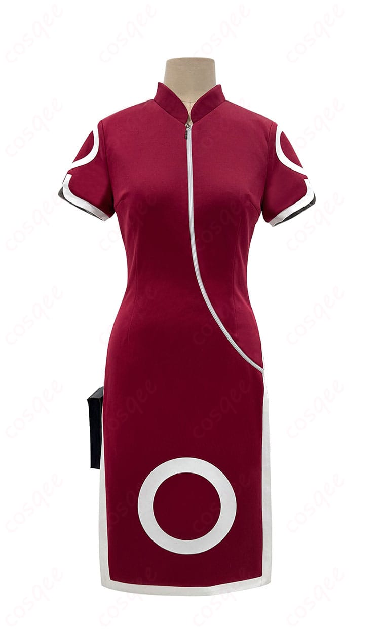 NARUTO 春野サクラ チャイナドレス コスプレ衣装の正面の全体画像。高い再現度で、忠実に再現されたデザインが特徴です。