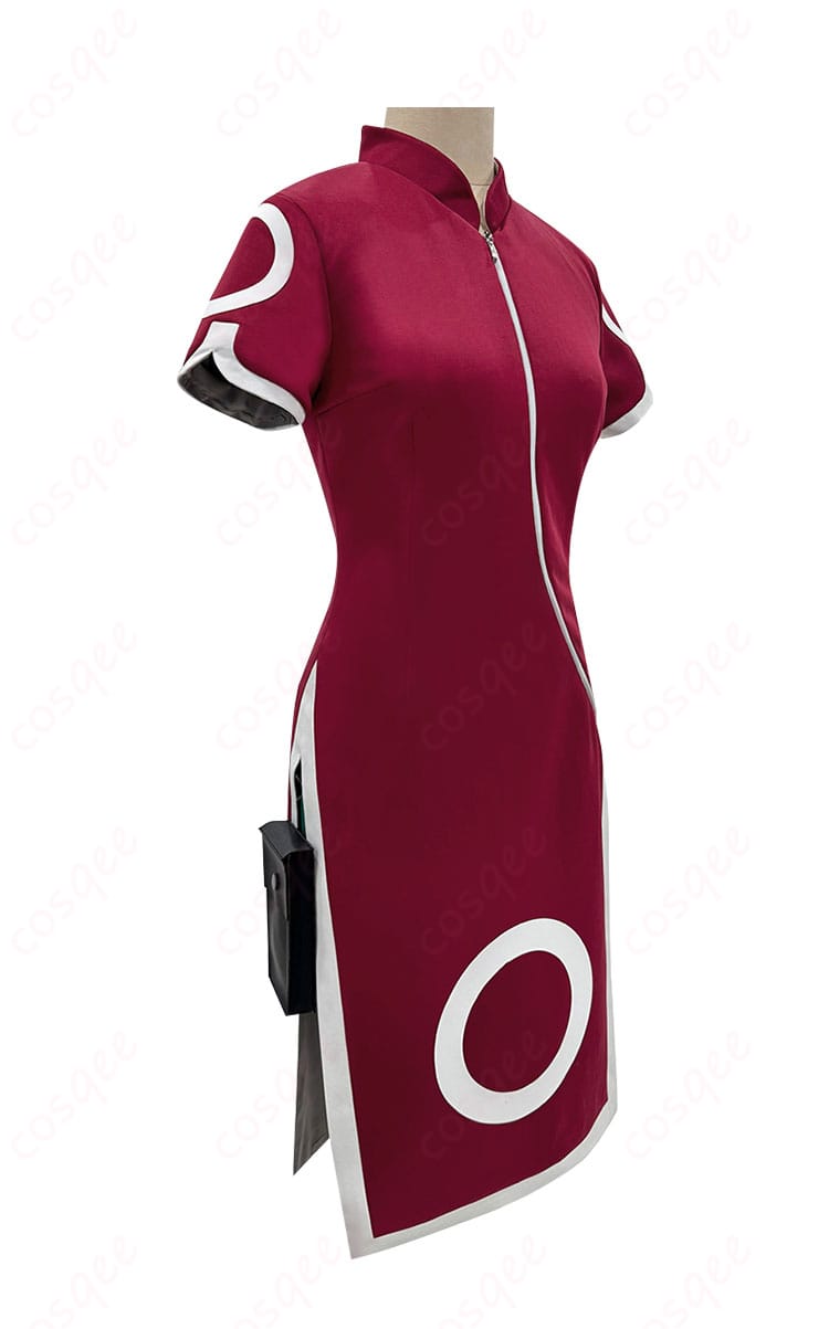 春野サクラのチャイナドレスコスプレ衣装の右側の画像。細部までこだわりのあるデザインを確認できます。