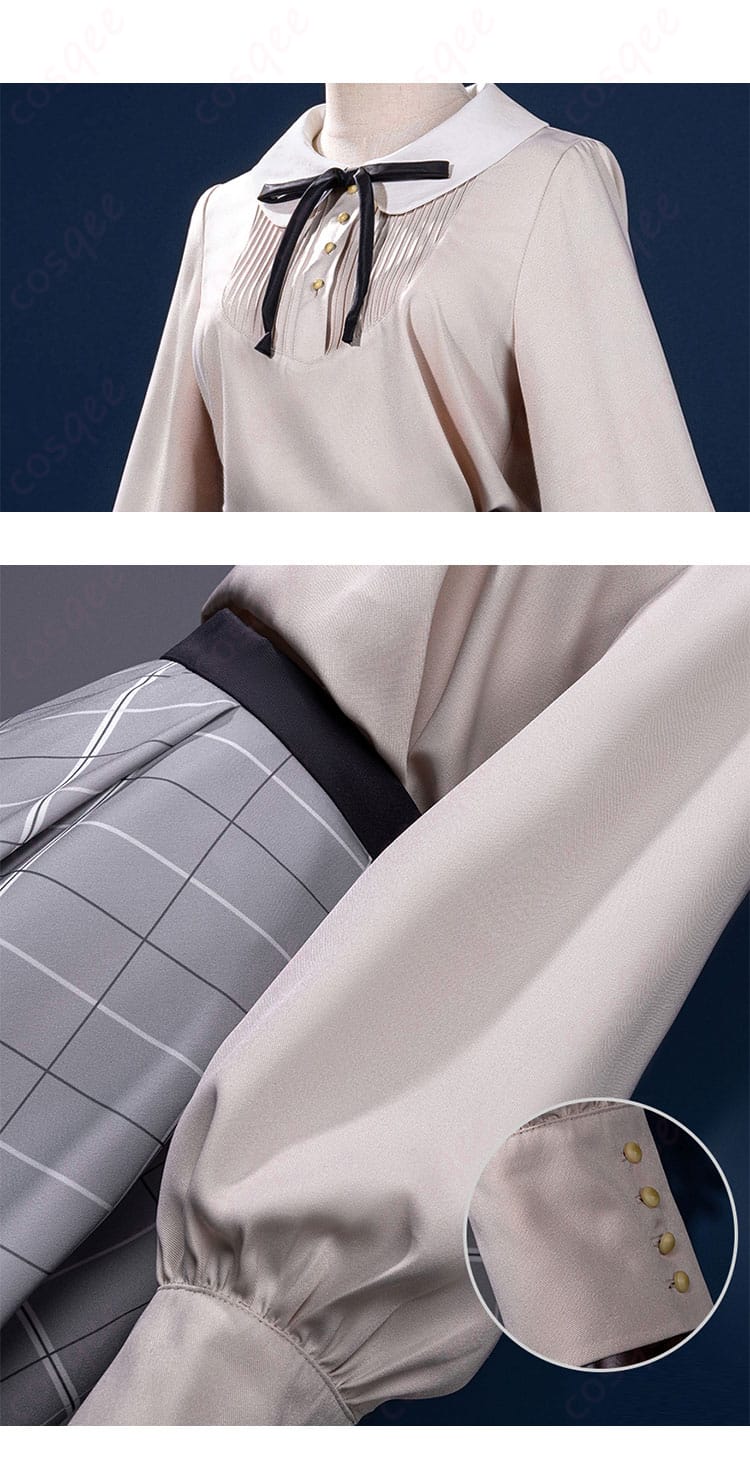 服装装飾細部画像。リボンや刺繍など、豊川祥子のコスプレ衣装の装飾に焦点を当てています。