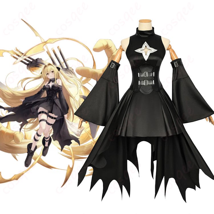 商品正面とキャラクターの組み合わせ画像 - アズールレーン × To LOVEる コスプレ衣装 金色の闇 SSR戦艦バージョン。キャラクターとの完璧な融合を表現。