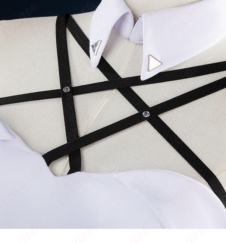 衣装の襟と肩帯装飾の精緻なディテール。