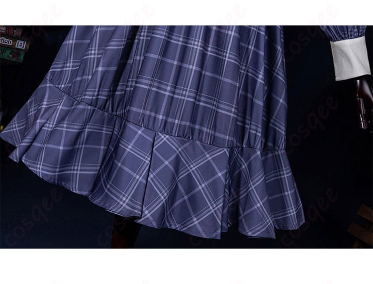 チェック柄ワンピース 裾フリル装飾アップ|若葉睦 コスプレ衣装 ディテール重視