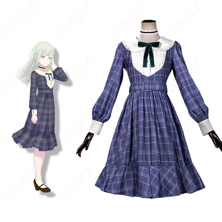 BanG Dream! Ave Mujica 若葉睦 コスプレ衣装 チェック柄ワンピース 正面+キャラ比較ショット|忠実再現でファン必見