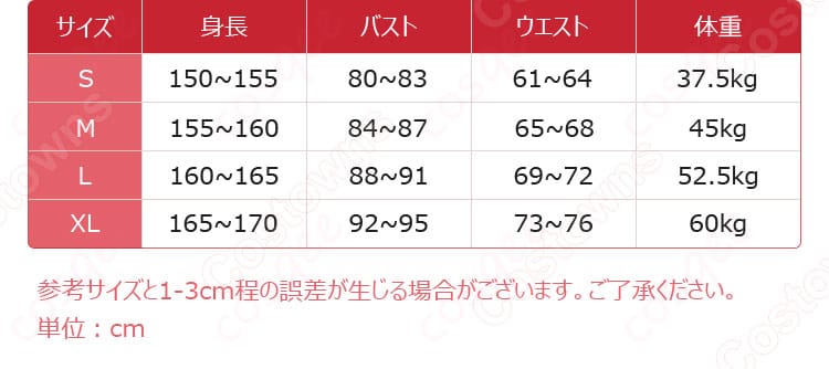 スクフェス 星空凛 コスプレ衣装 サイズ表&寸法ガイド|コスプレ通販でぴったりサイズを選ぶ