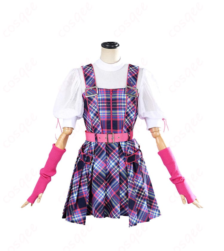 ラブライブ!スーパースター!! 嵐千砂都 コスプレ衣装 正面図、細部まで再現されたワンピース、手袋、髪飾りなどが鮮明に表示されています。コスプレ通販で手に入れよう!