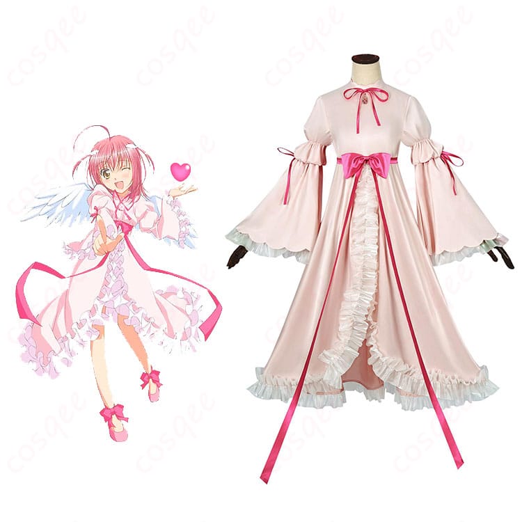 商品正面とキャラクター日奈森あむのアミュレットエンジェルコスプレ衣装の組み合わせ画像。高忠実再現のコスプレ衣装。