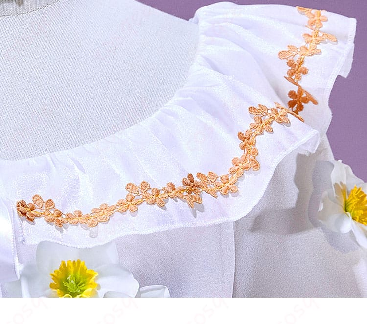 衣襟装飾のディテール - 衣襟部分の装飾を詳細に描写。精緻な刺繍や装飾。