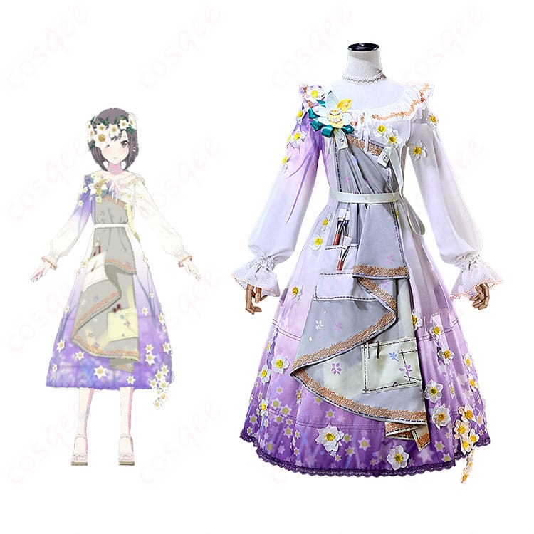 商品正面とキャラクターとのコラボ画像 - 高い再現度のコスプレ衣装。プロジェクトセカイ カラフルステージ! feat. 初音ミクの東雲絵名コスプレ衣装。
