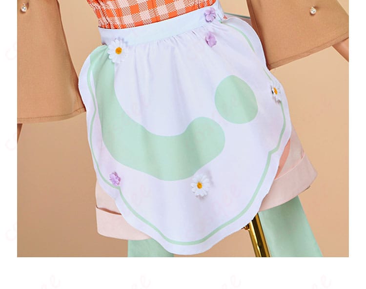 プロジェクトセカイ 花里みのり コスプレ衣装 服装の装飾細部。高品質な刺繍とデザインが特徴。