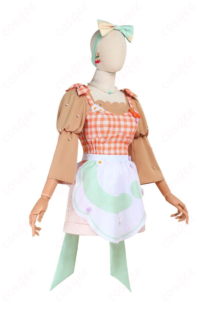 プロジェクトセカイ 花里みのり コスプレ衣装 正面。明るく元気なキャラクターが際立つデザイン。