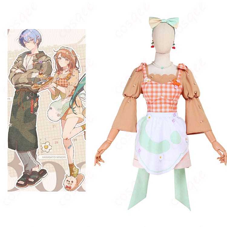 プロジェクトセカイ 花里みのり コスプレ衣装 正面とキャラクターの組み合わせ。高い再現度で魅力的な衣装。