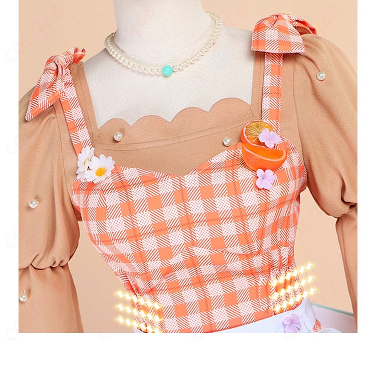 プロジェクトセカイ 花里みのり コスプレ衣装 蝶結びのヘアアクセサリー。華やかなアクセサリーがコスプレを引き立てる。