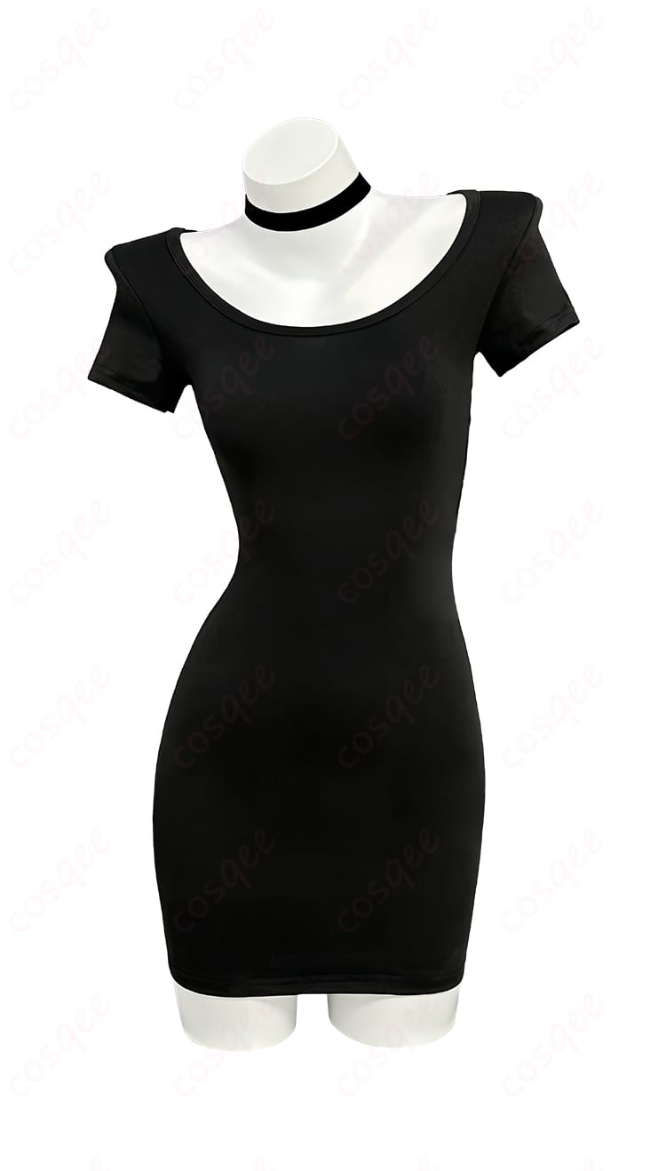 商品正面図 - DEATH NOTE 弥海砂のコスプレ衣装（黒ワンピース）の正面詳細写真。