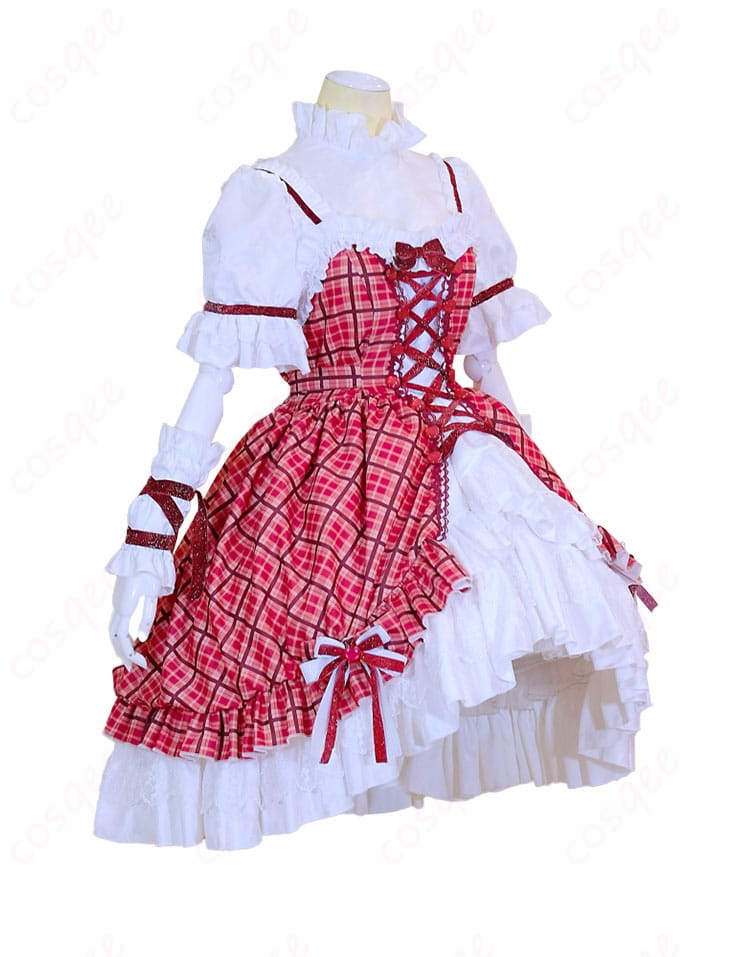 しゅごキャラ!日奈森あむ コスプレ衣装 チェック柄ケーキドレス 側面図。美しいラインと完璧な仕立て。