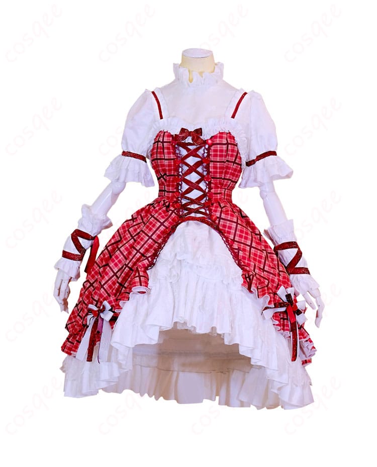 しゅごキャラ!日奈森あむ コスプレ衣装 チェック柄ケーキドレス 正面図。高精度なディテールが特徴。