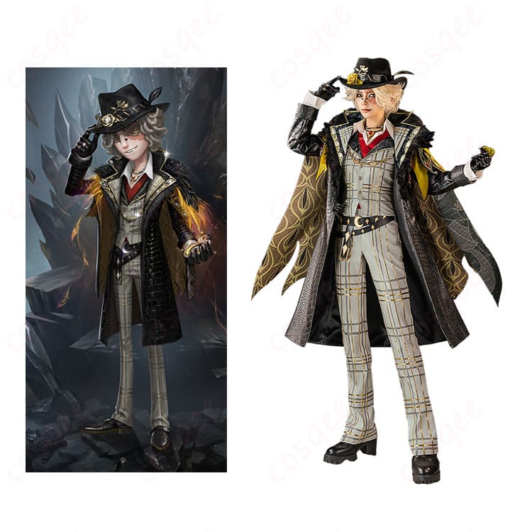 商品正面とキャラクター(探鉱者・ノートン・キャンベル)を組み合わせたコスプレ衣装の写真。高再現度でリアルなデザイン。