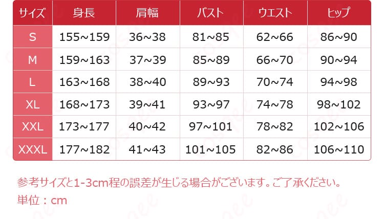 展示されたサイズと寸法の対応データ。お手元でサイズ選びをサポートする詳細情報。