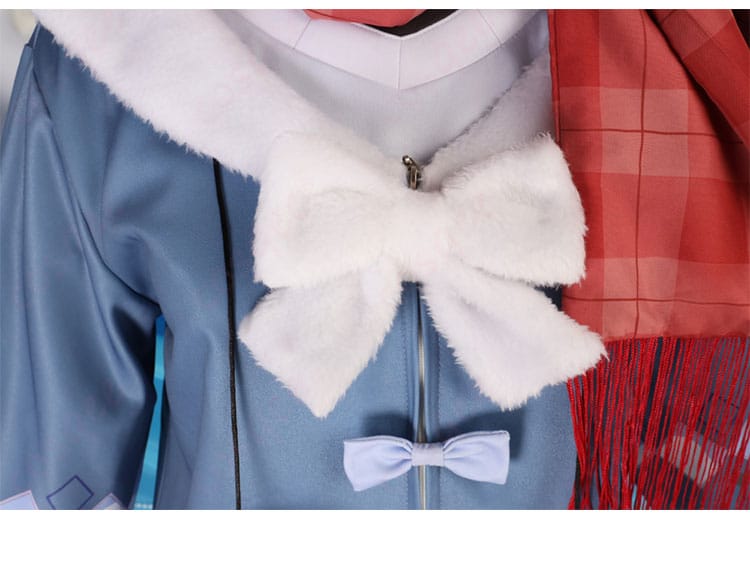 領口の蝶結び装飾。がうる・ぐらの可愛らしさを引き立てるポイントです。