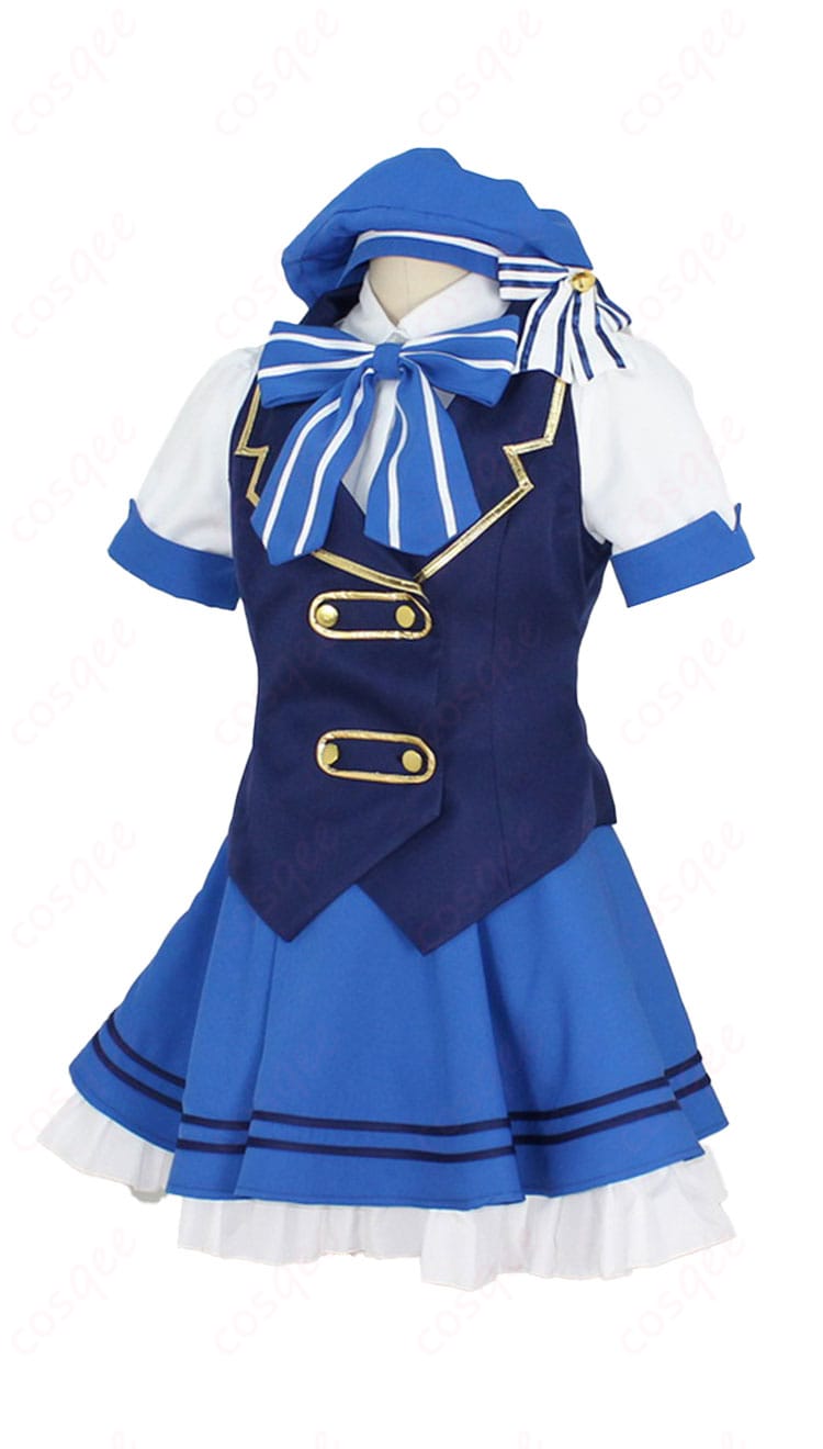 商品左側写真 - 左側から見る『ご注文はうさぎですか？』香風智乃（チノ）のメイド服コスプレ衣装、立体感のあるシルエットを強調。