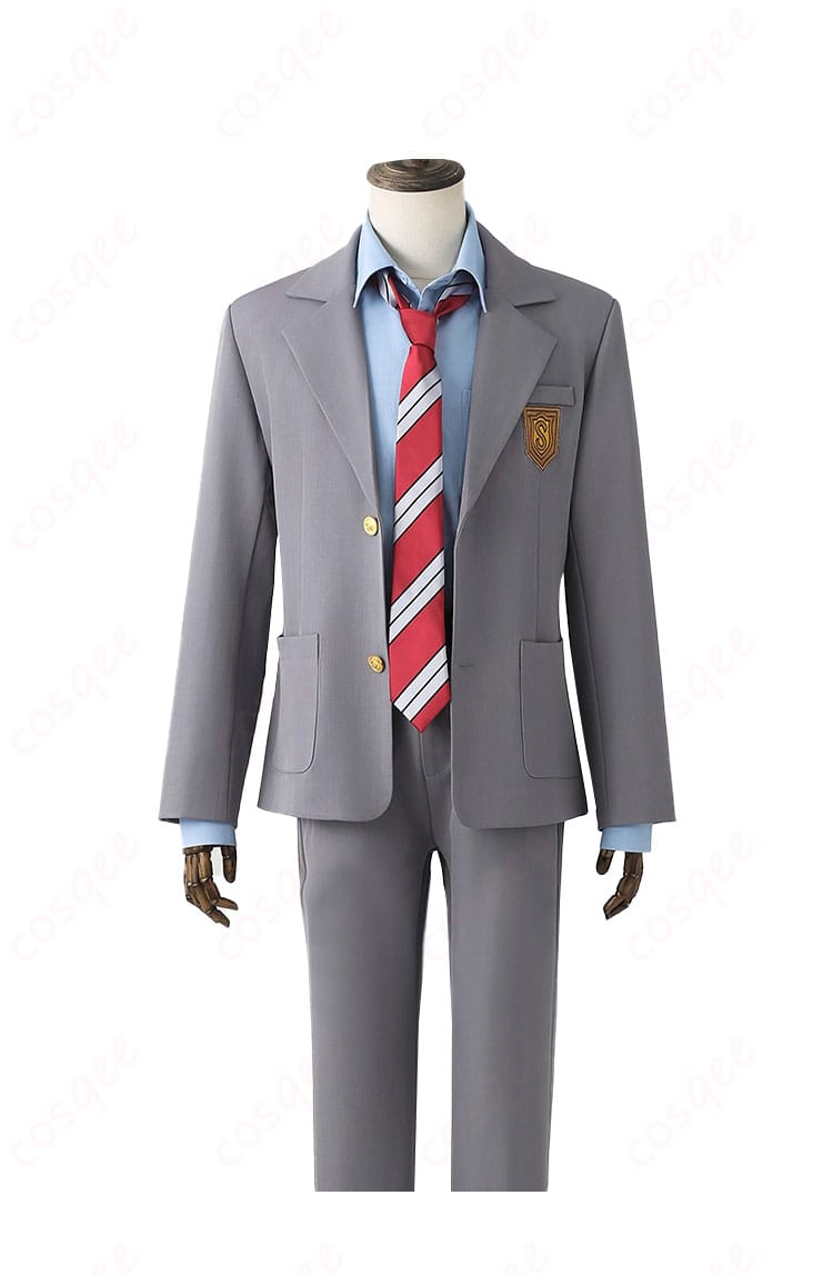 有馬公生コスプレ衣装(制服)の正面写真。忠実再現されたデザイン、詳細な刺繍やカラーリングを確認できます。