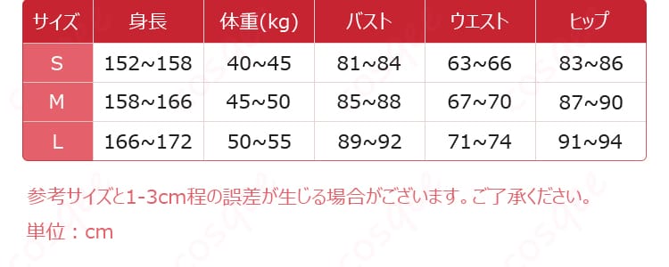 コスプレ衣装のサイズと寸法データの対応表。自分にぴったりのサイズを選んで、完璧なコスプレを実現!
