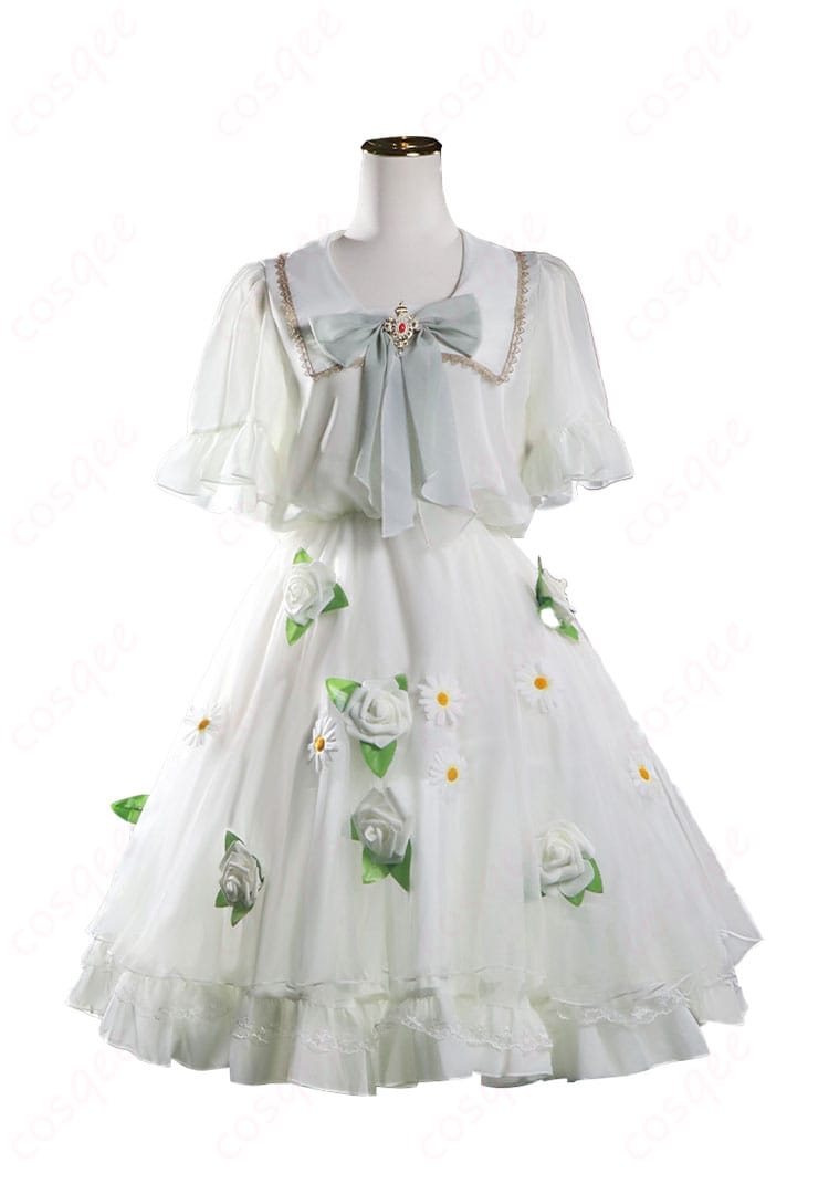 「フリーレン」コスプレ衣装の正面画像。高品質な白ドレスと精緻なディテールが特徴。コスプレファン必見!