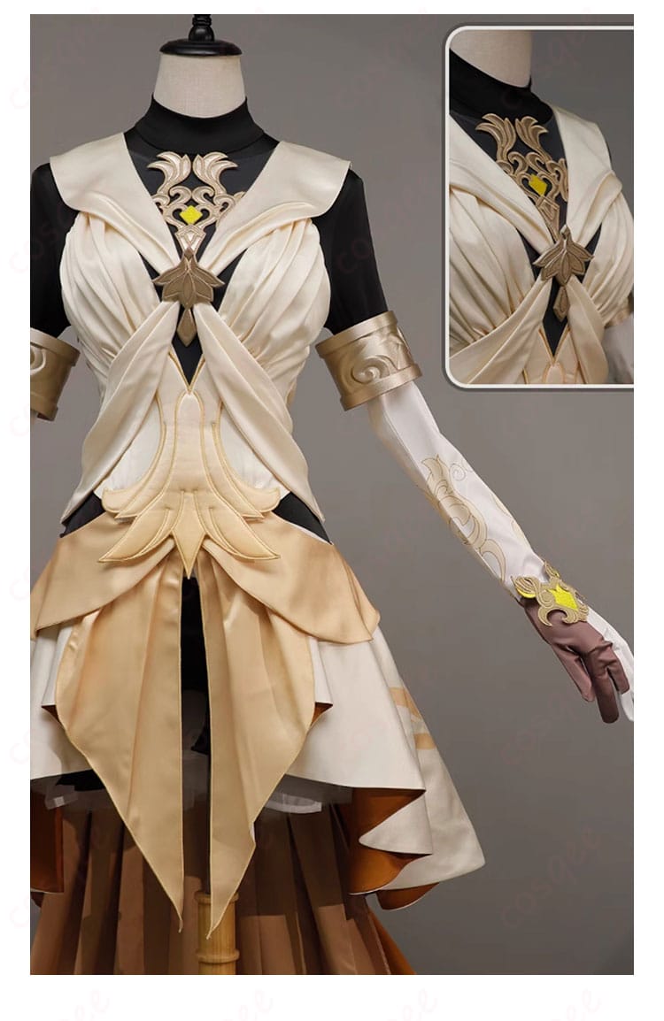 黄金裔 アグライア コスプレ衣装 胸前の装飾細部、リアルな刺繍とデザイン。