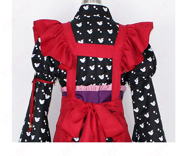 服装背面細部画像 - 和服メイド服の背面装飾、シンプルでエレガントなデザイン。