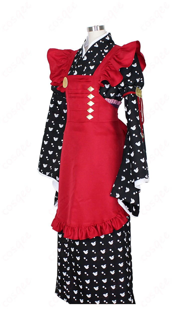 商品左側画像 - AMNESIA 主人公の和服メイド服コスプレ衣装、左側から見たデザイン。