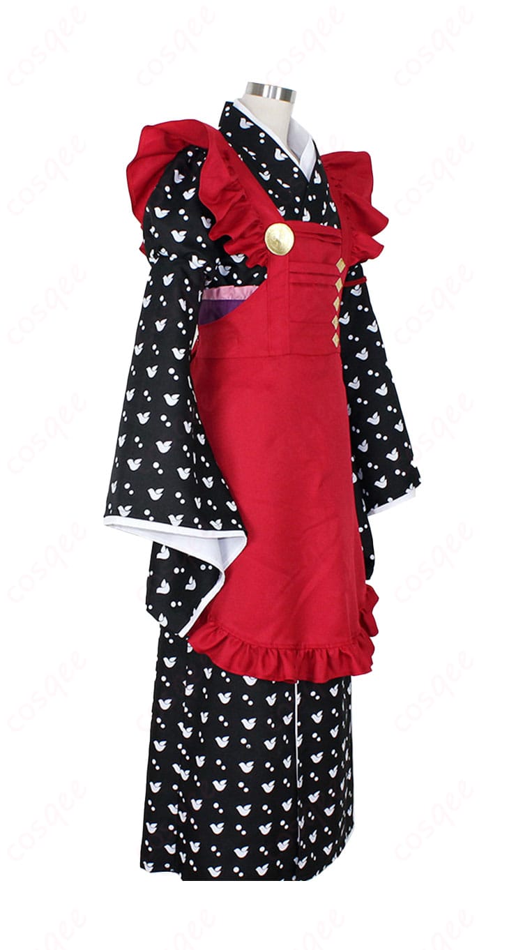 商品右側画像 - AMNESIA 主人公の和服メイド服コスプレ衣装、右側から見たデザイン。