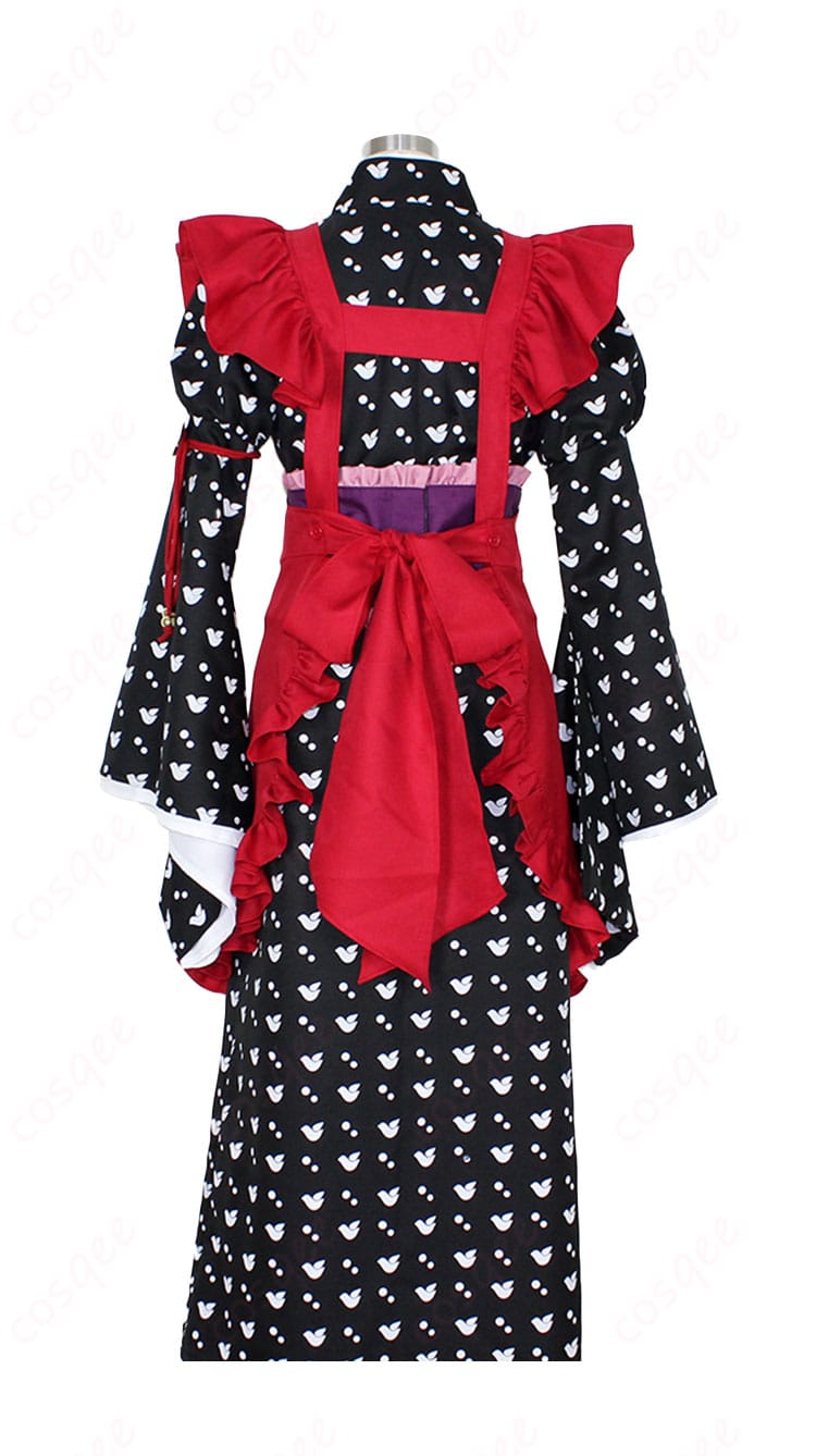 商品背面画像 - AMNESIA 主人公の和服メイド服コスプレ衣装、背面から見たシルエット。