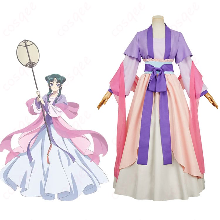 薬屋のひとりごと 猫猫(マオマオ) コスプレ衣装 正面とキャラクターのコラボ画像。コスプレ衣装のリアルな再現度を確認しよう!