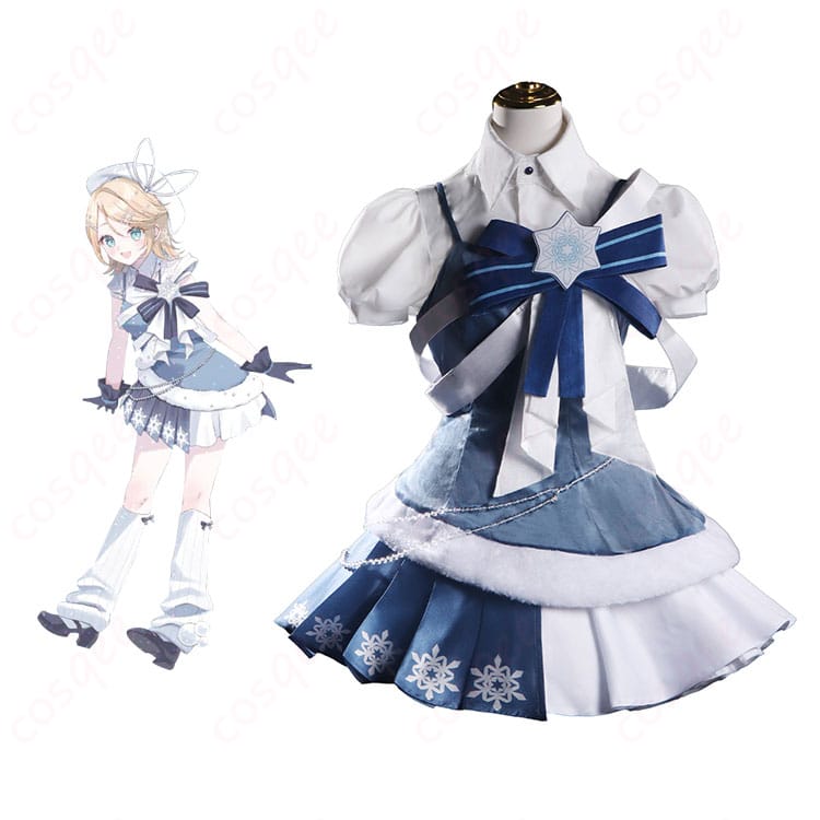 商品正面とキャラクターの組み合わせ画像、SNOW MIKU 2025 鏡音リン コスプレ衣装の全体像を確認