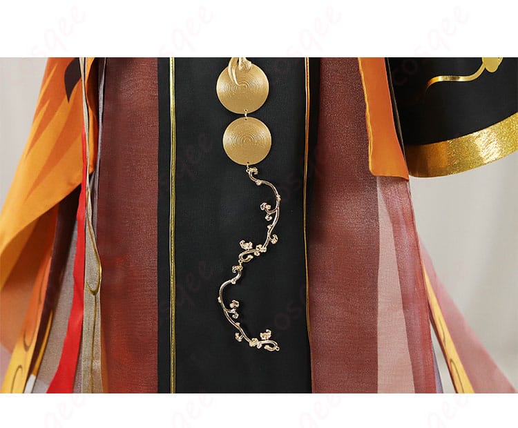 無期迷途 ヤオ コスプレ衣装 燃える神舞 衣摆装飾細節図。精緻な刺繍と飾りで細部まで再現された衣装。オリジナルキャラクターを完璧に再現。