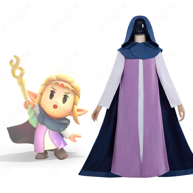 ゼルダ姫 コスプレ衣装 正面とキャラクターの合わせた画像 – ゼルダの伝説 コスプレ衣装、冒険者の服、リアルなデザイン