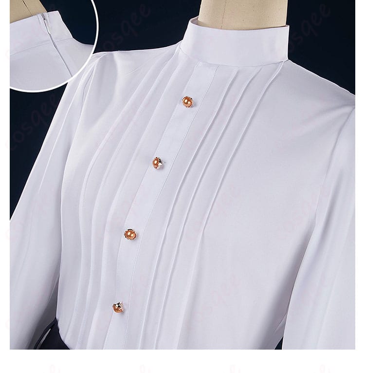 衬衫の門襟と衣链装飾詳細。細部まで再現されたキャラクターの特徴が魅力です。