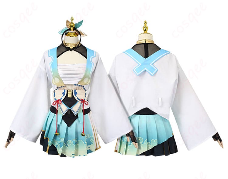 風真いろは 初期衣装 コスプレ衣装の正反面装飾の詳細画像。刺繍やデザインの細部が見える、ホロライブ風真いろはのこだわりのコスプレ衣装。